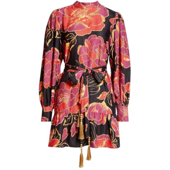 Farm Rio Dresses & Skirts - NWOT Farm Rio Shiny Chita Floral Print Long Sleeve Minidress Sz Medium